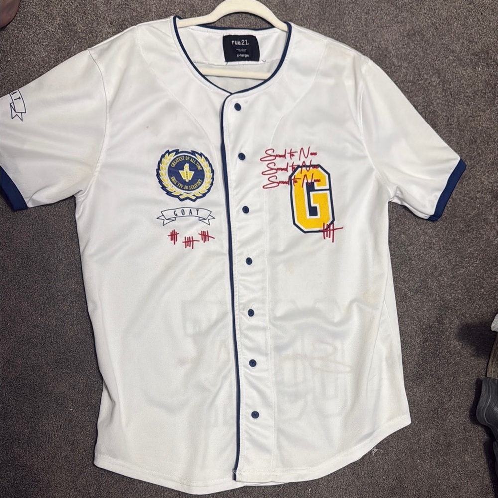 Rue21 White Jersey with Blue Trim